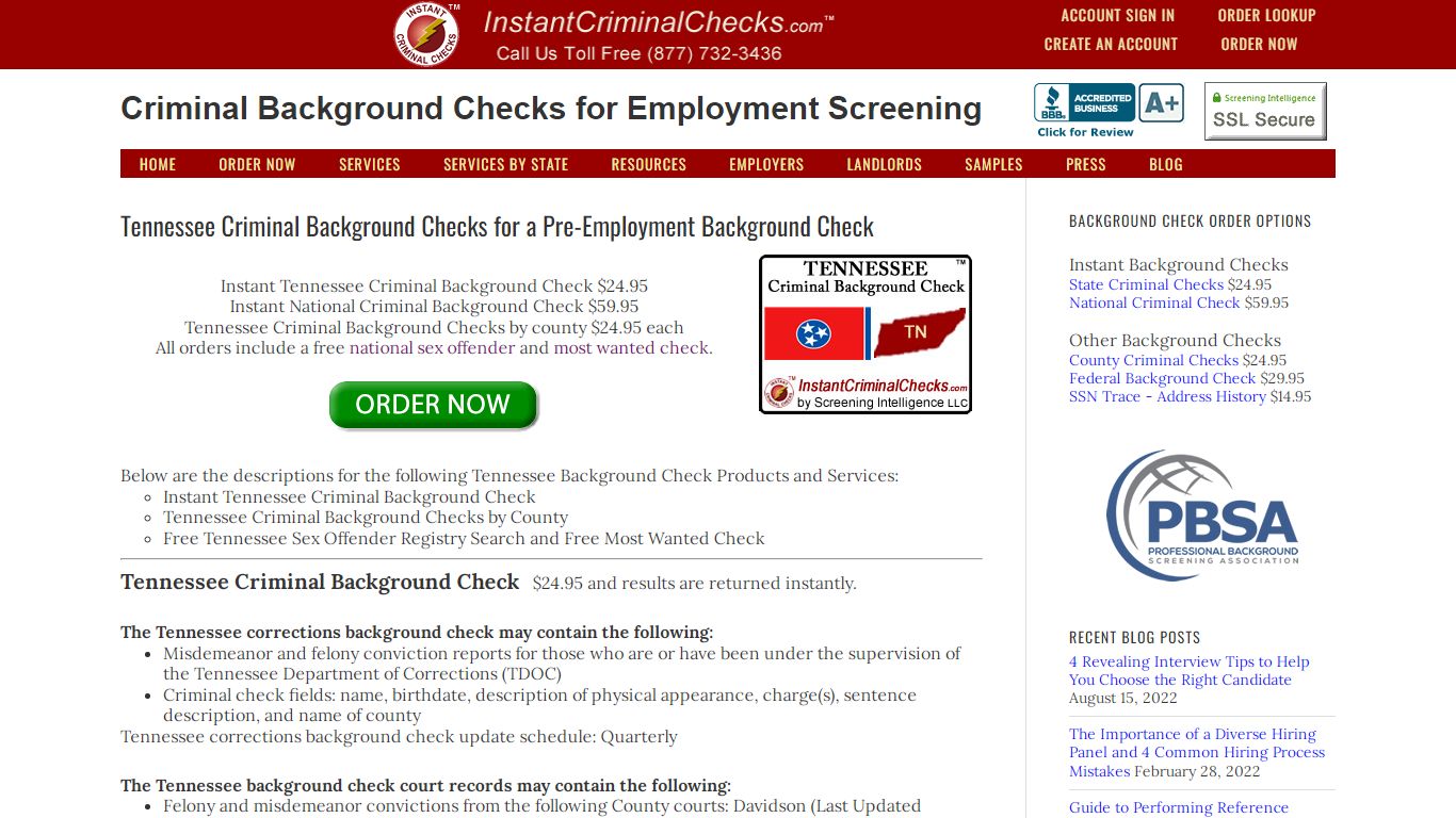 Tennessee Criminal Background Checks for Pre-Employment